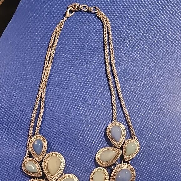 Elegant Blue and Silver Teardrop Necklace 16 Inches - Picture 2 of 5